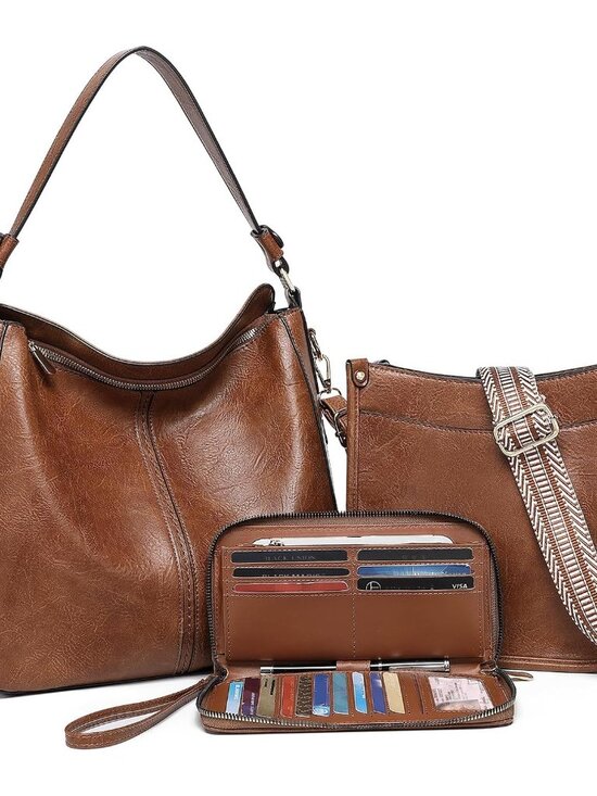 Handbags - Purses for Women 3PCS, Crossbody Bags Set Large Leather Purse Shoulder Handbags